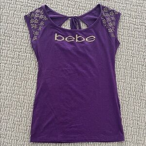 Bebe Purple Short Sleeve Top with Gold Accents